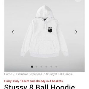 Stussy White Hoodie with Black 8-Ball Chest Graphic